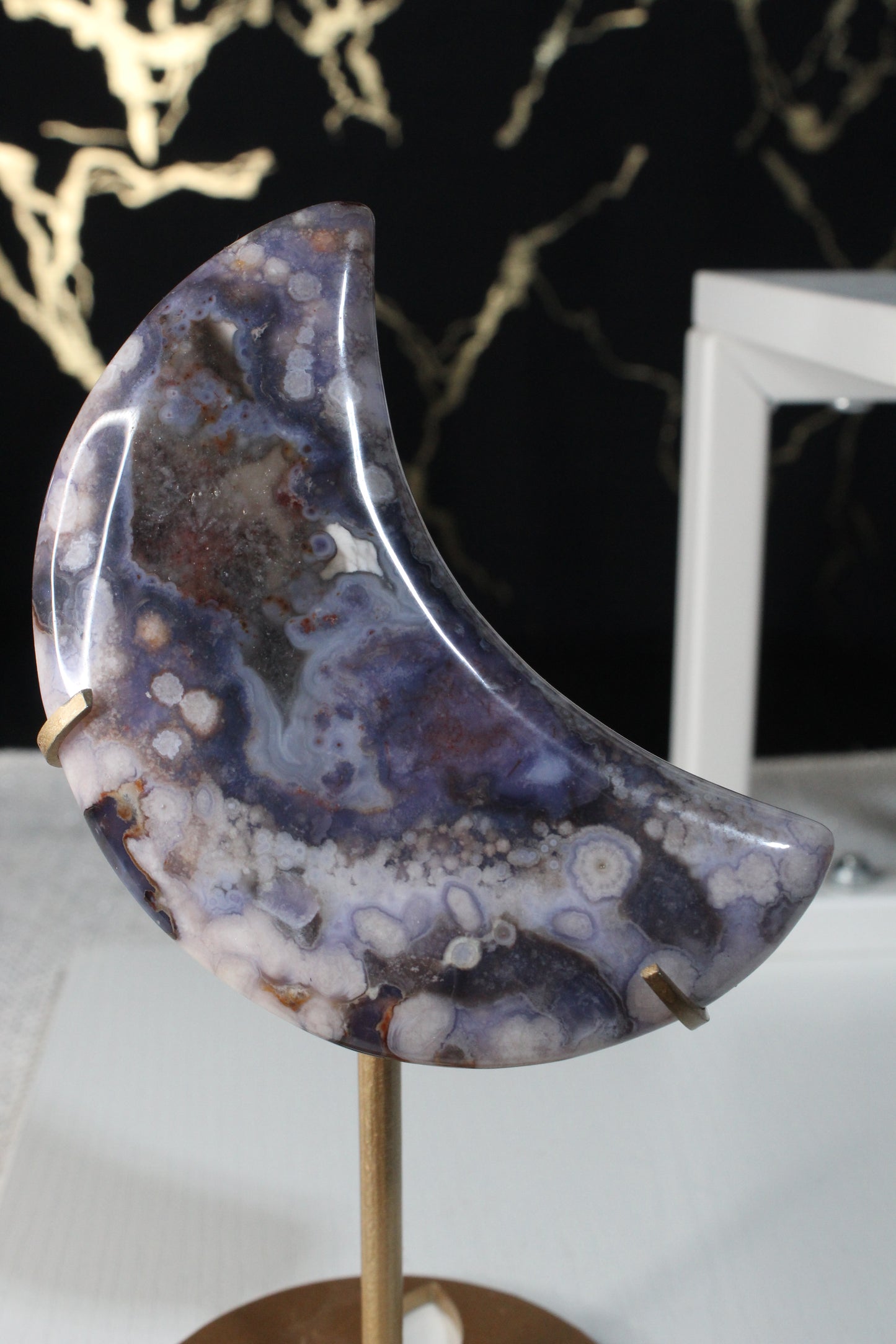 Blue Flower Agate Moons