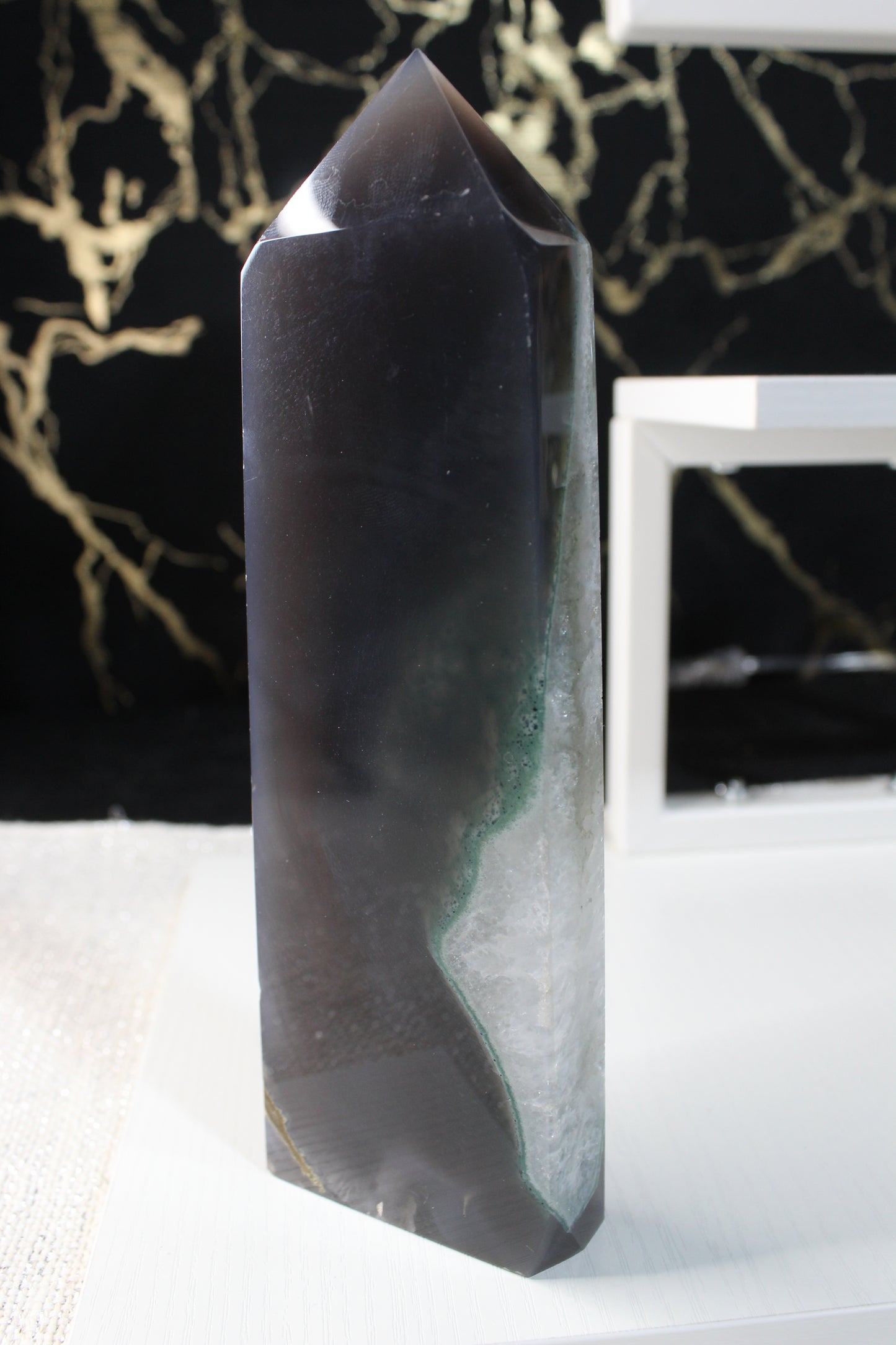 Green Druzy Agate Tower