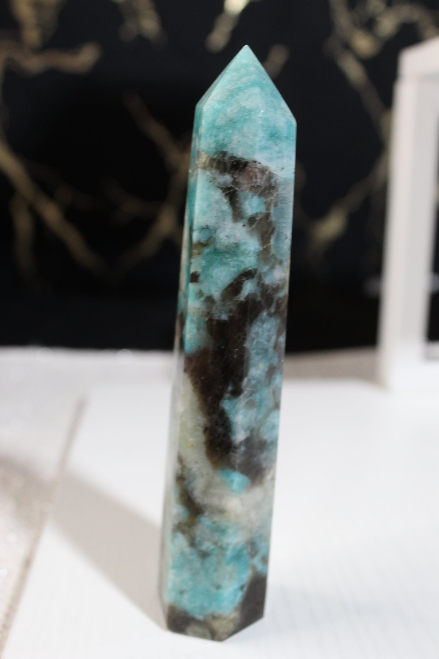 Amazonite Towers with Smokey Quartz Inclusions