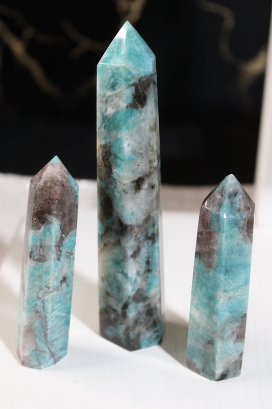 Amazonite Towers with Smokey Quartz Inclusions