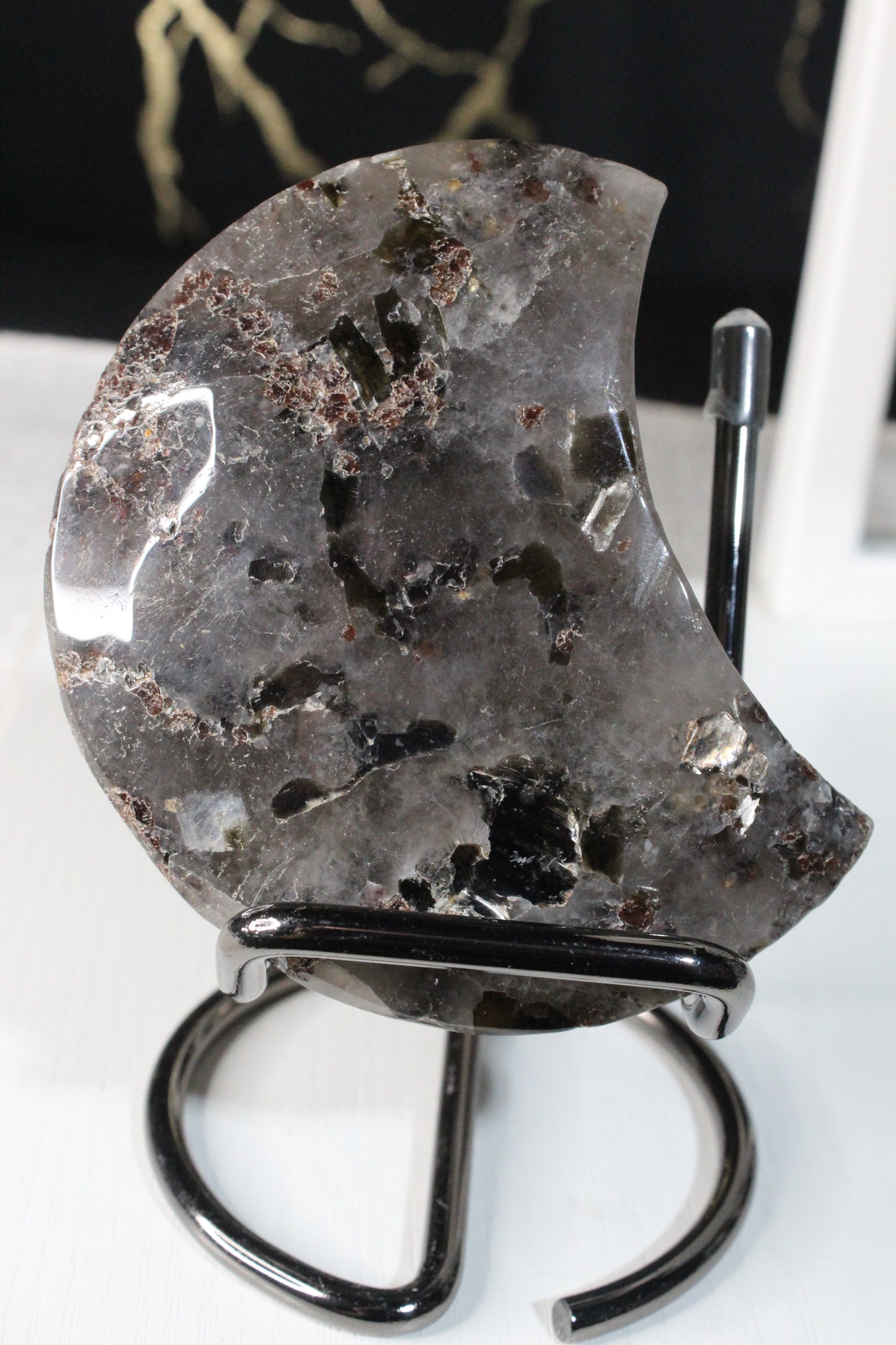 Black Tourmaline Garnet Quartz Moons