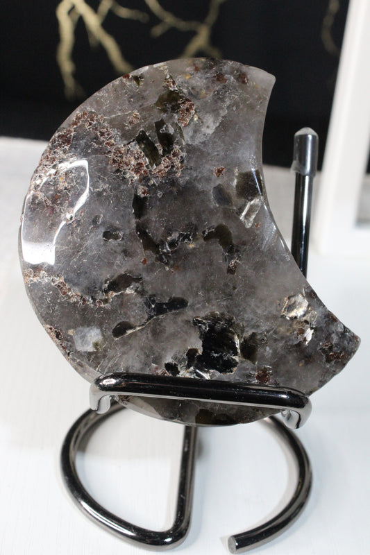 Black Tourmaline Garnet Quartz Moons