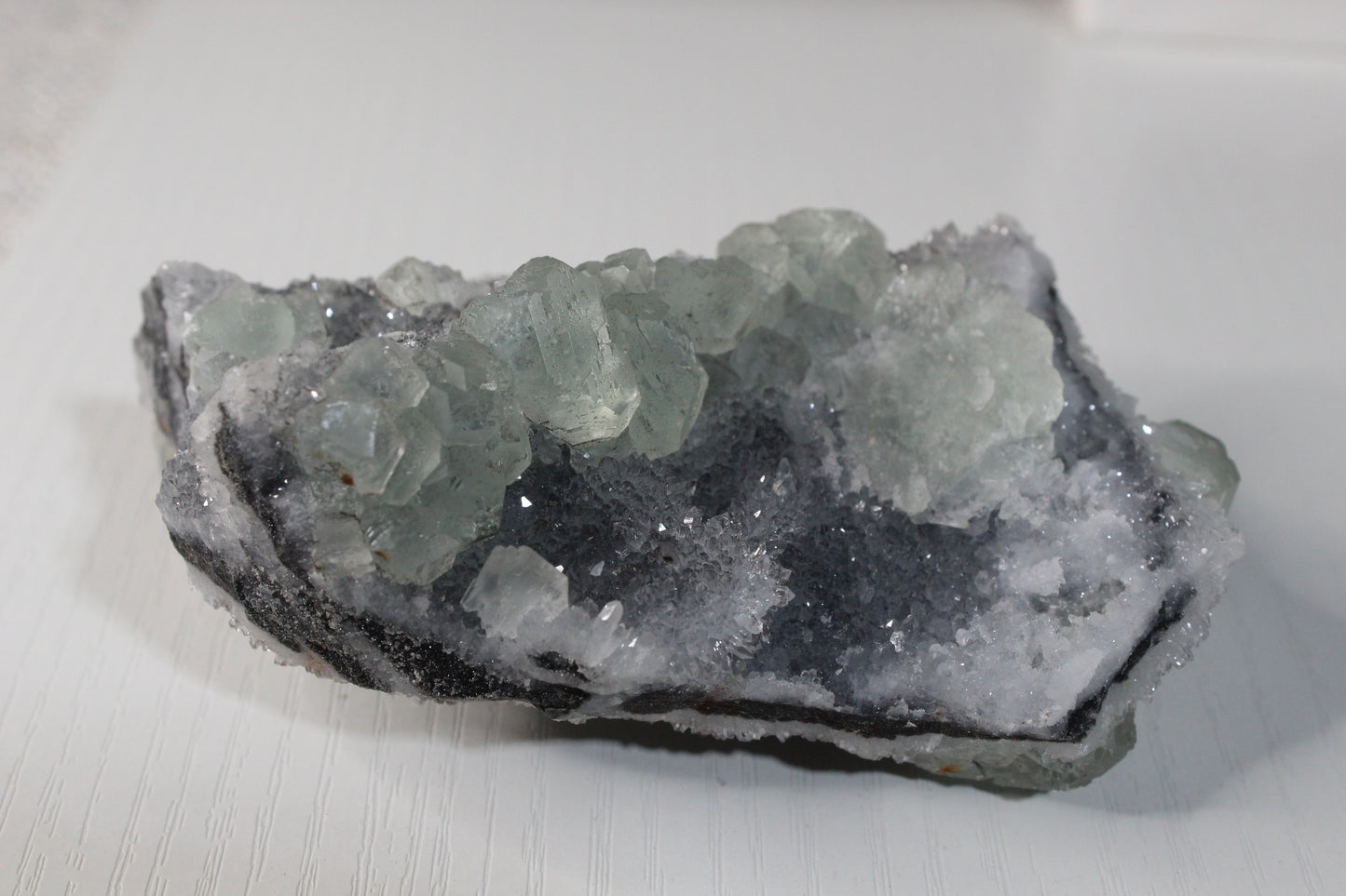 Green and White Quartz Geode