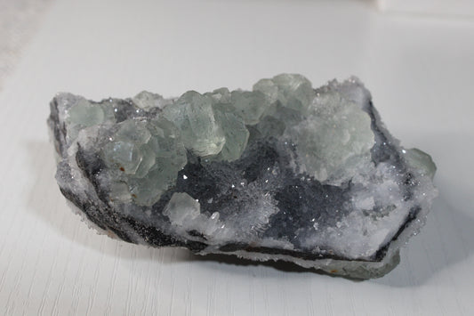Green and White Quartz Geode