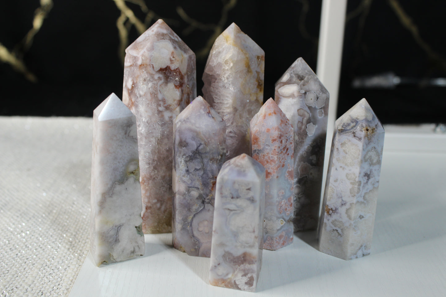 Pink Flower Agate Tower